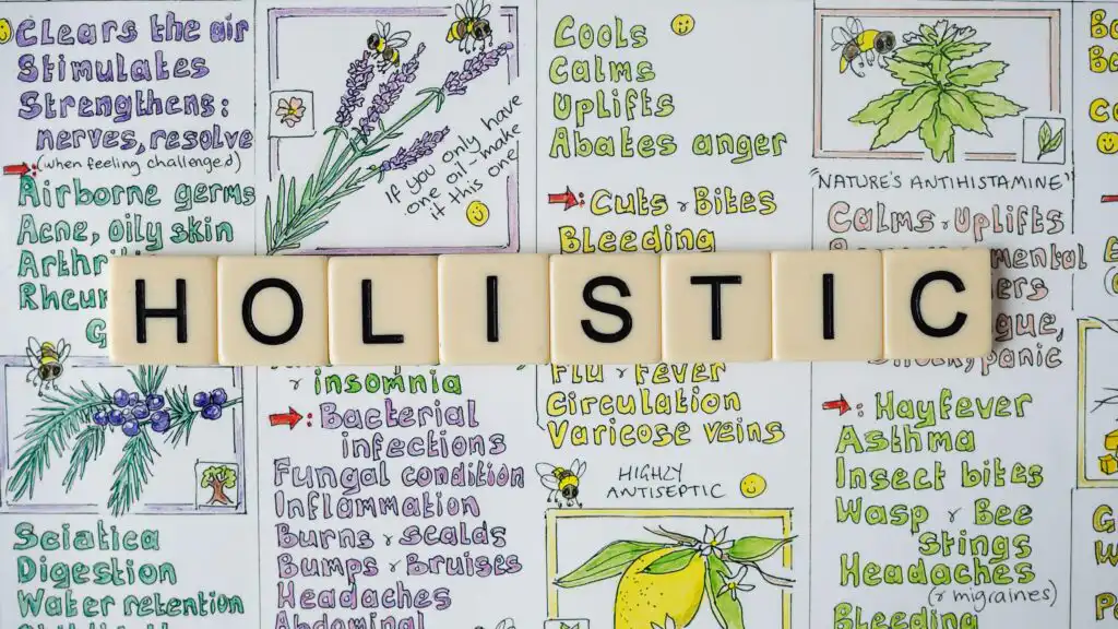 A tile that says holistic. Mental health treatment involves this approach.